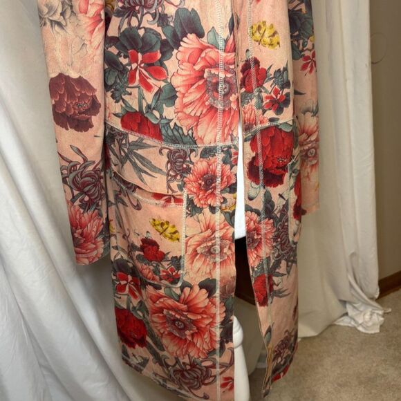 Solitaire Anthropologie Floral Faux Suede Open Front Jacket Stylish Womens - Picture 4 of 9